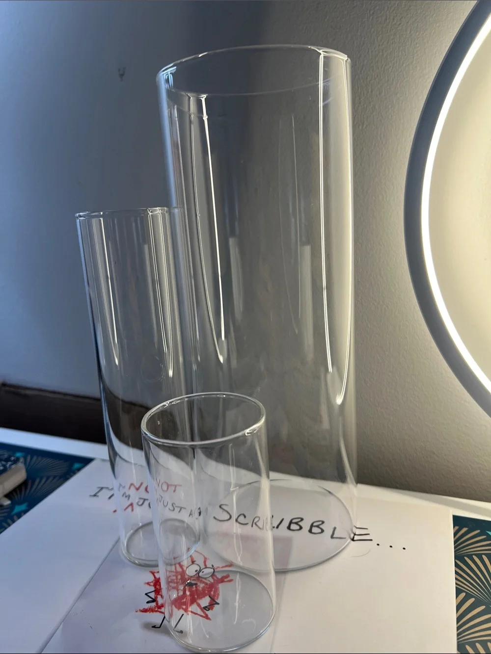 Clear Glass Cylinder Vase Set - Transparent Modern Centerpiece- 3 Vases